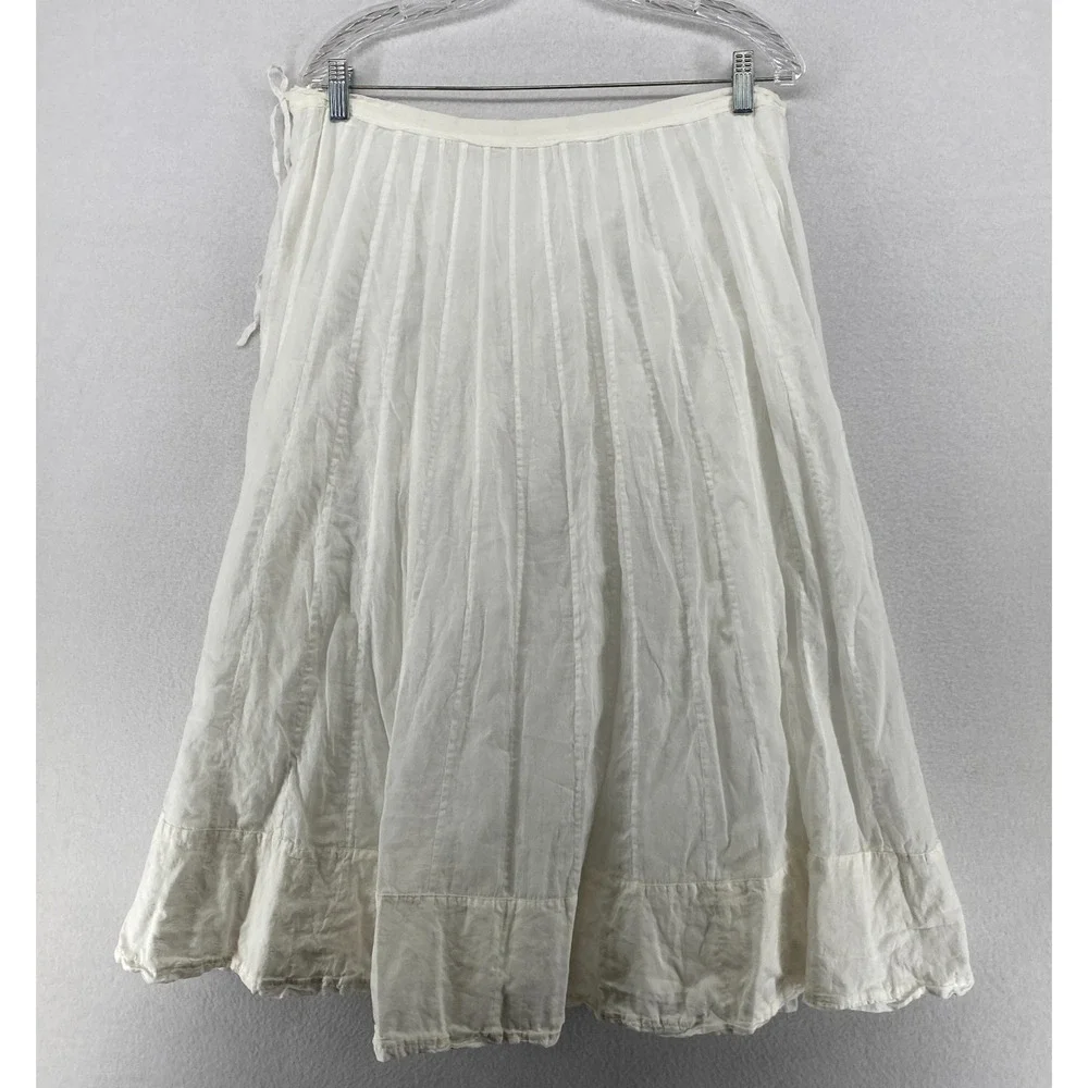 EILEEN FISHER Skirt L Double Layer Organic Cotton Voile A-Line Midi White_3